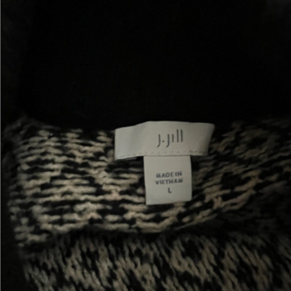 J. Jill Mock Neck Cotton Blend Knit Sweater Black Cream Large - Picture 4 of 7